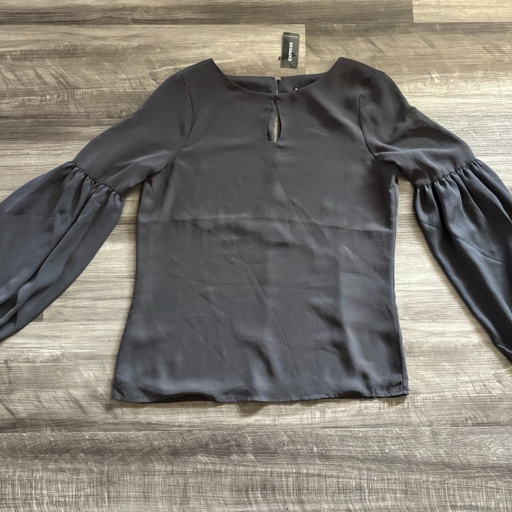 Express Gray Fitted Ruched Blouse